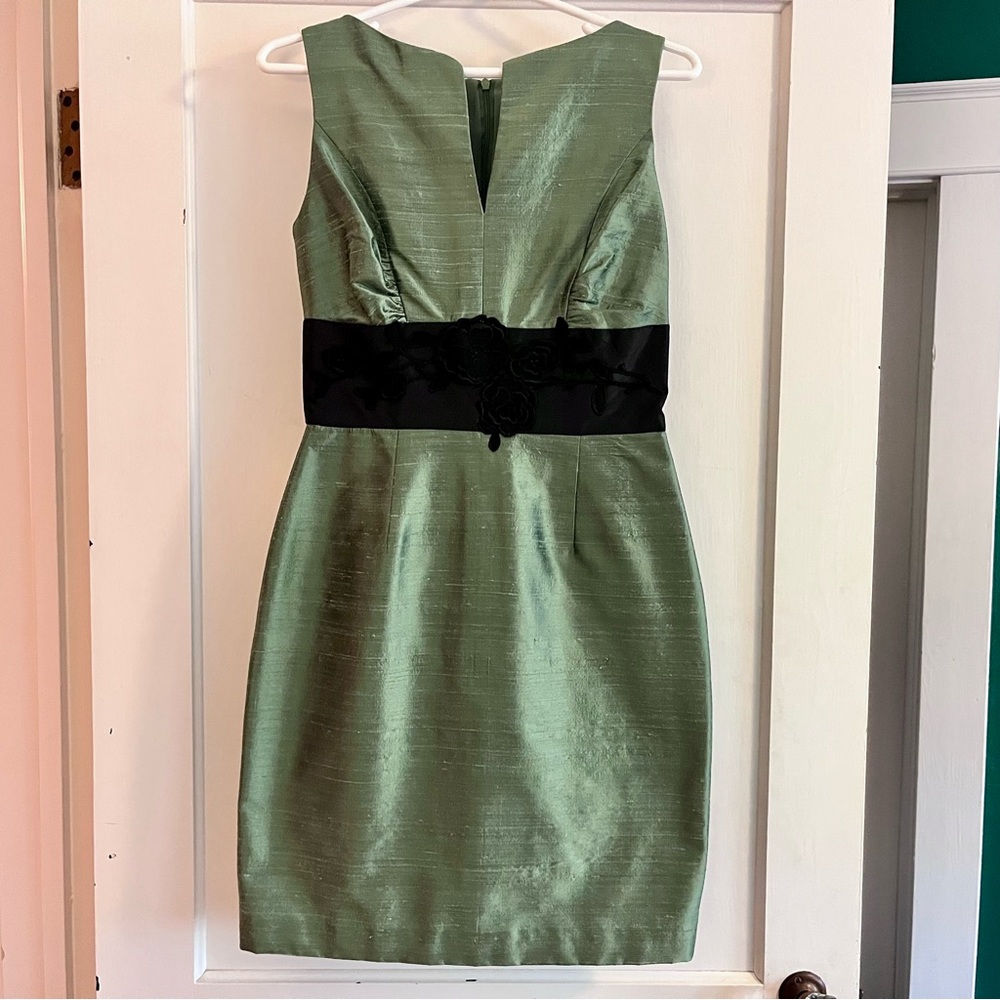 Classy & Cute Green Cocktail Dress with Black Waistband